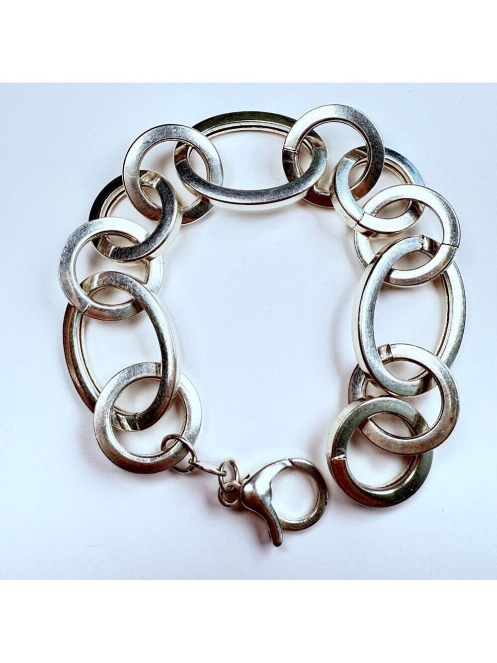 Modernist Large Dyadema 20mm Integrated Links Sterling Silver 925 Bracelet Italy